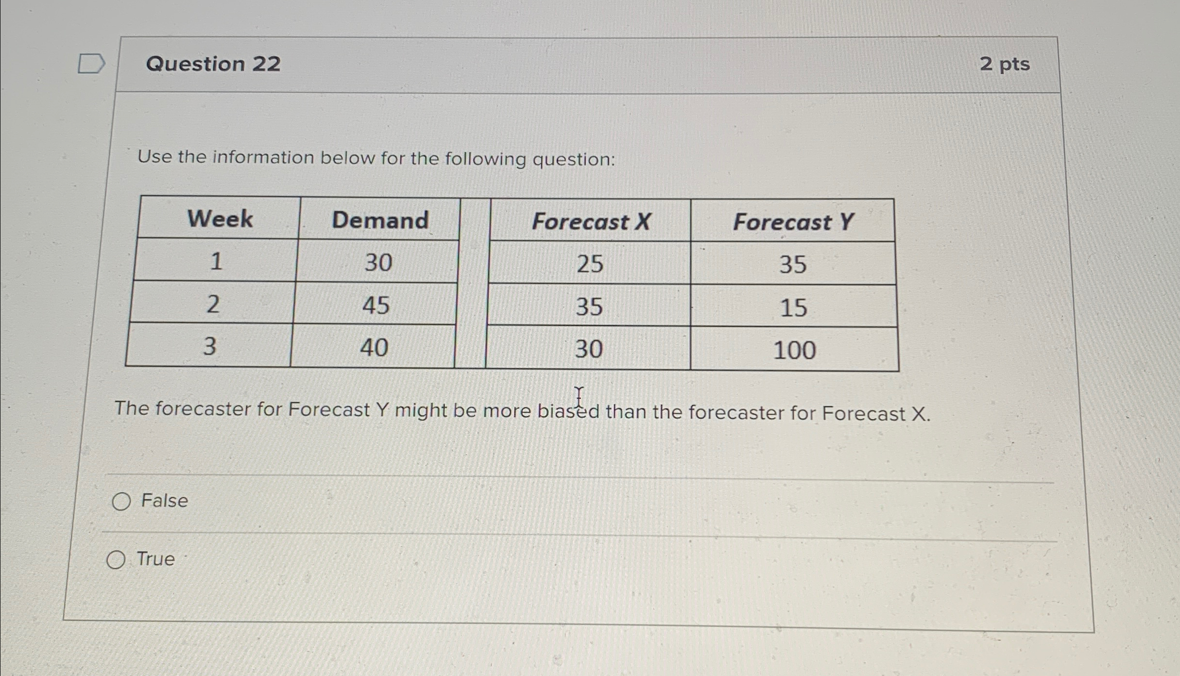  Question 22 2 pts Use the information below for the following
