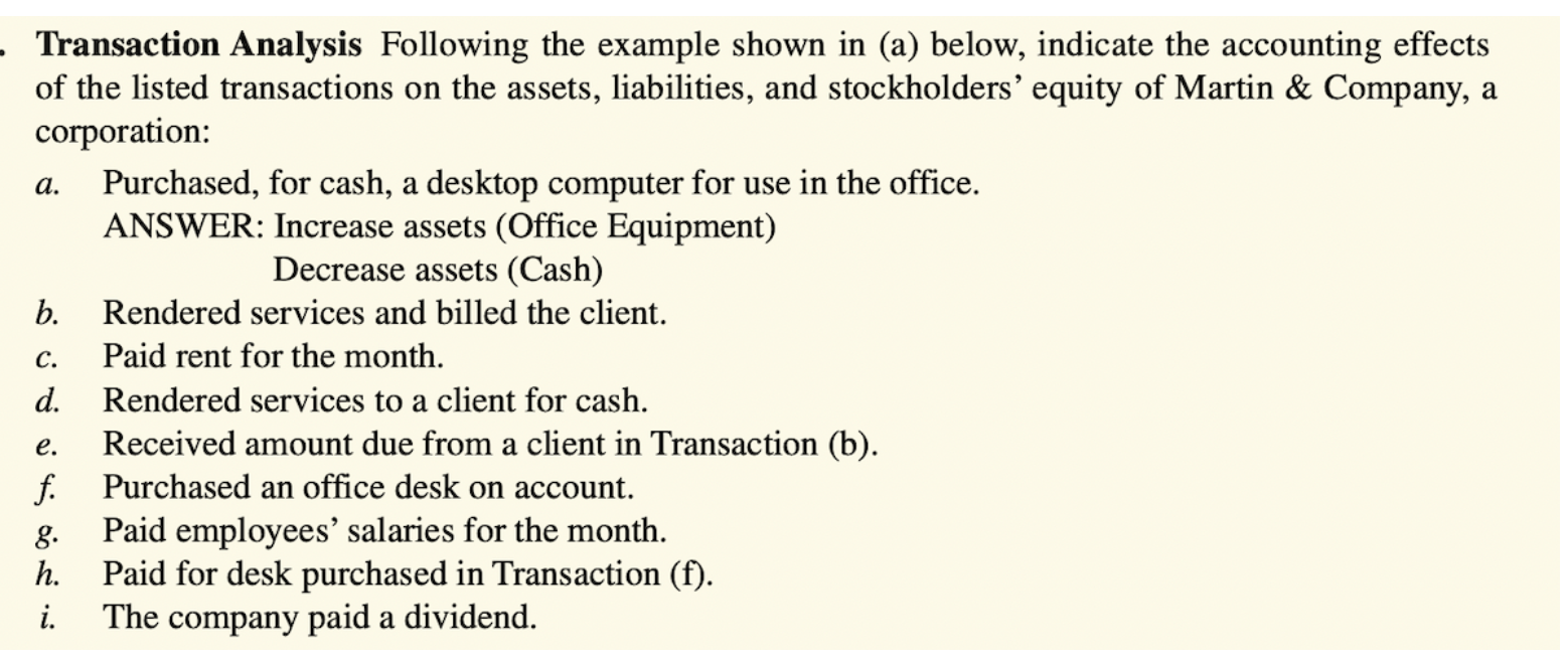 Transaction Analysis Following the example shown in (a) below, indicate the