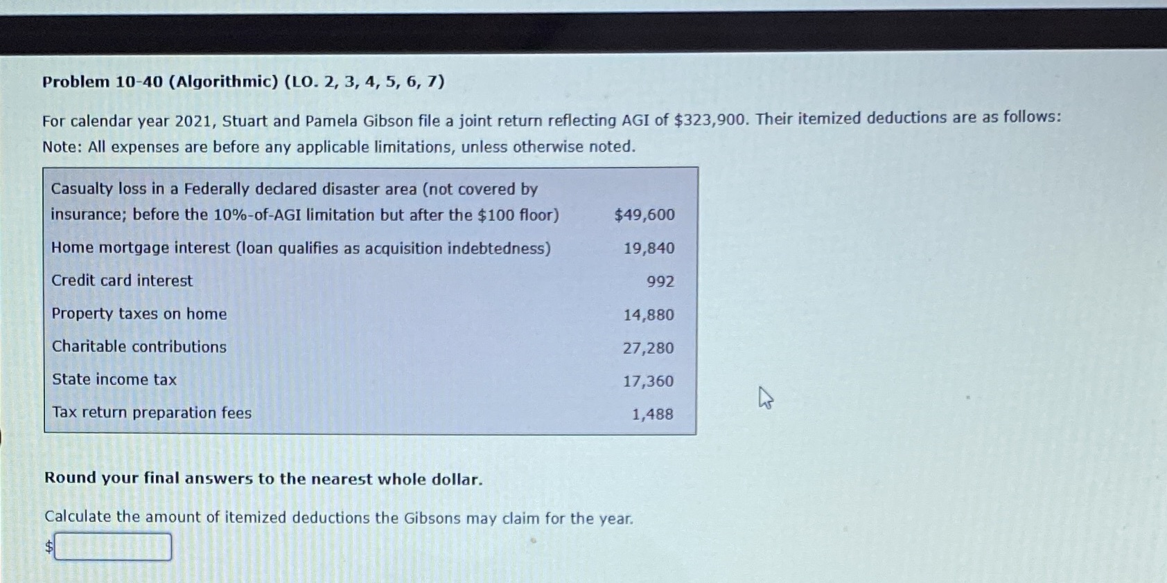  Problem 10-40 (Algorithmic) (LO. 2, 3, 4, 5, 6, 7) For