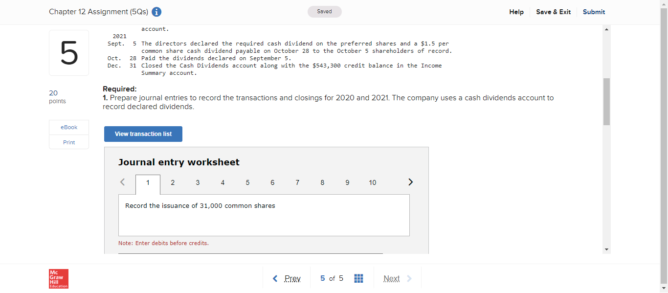  Chapter 12 Assignment (505) 0 Saved Help Save a Ein SubmiI