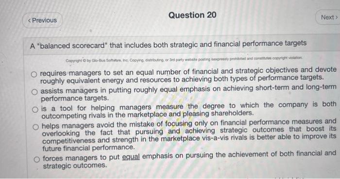 Please answer all 4 and I WILL THUMBS UP! A "balanced scorecard"