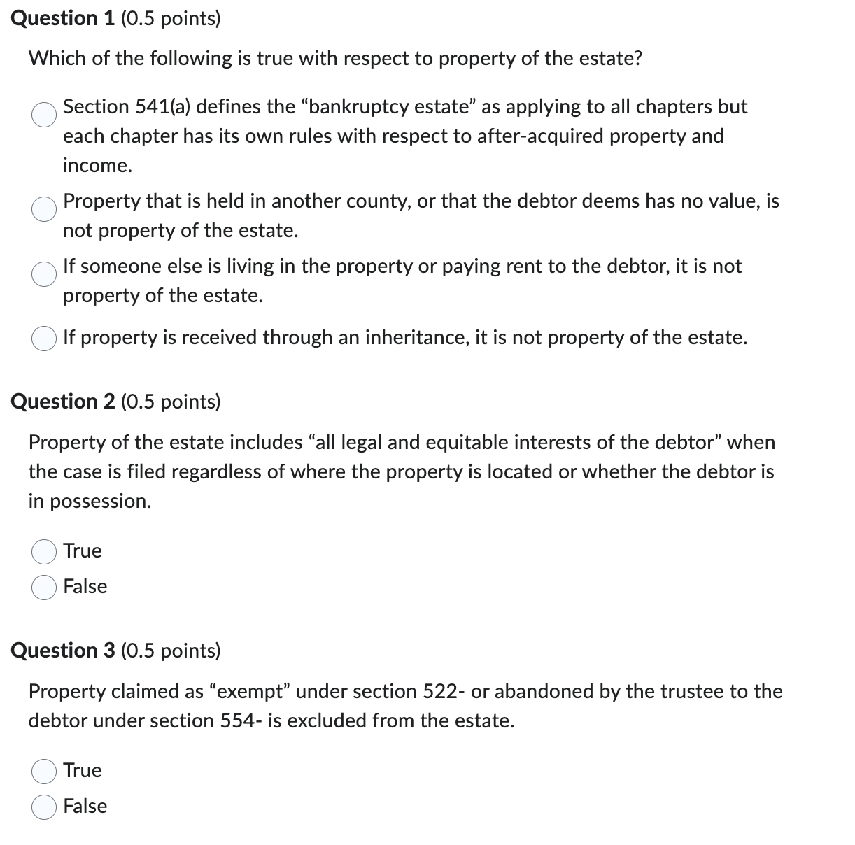 Select the correct response: Question 1 (0.5 points] Which of the following