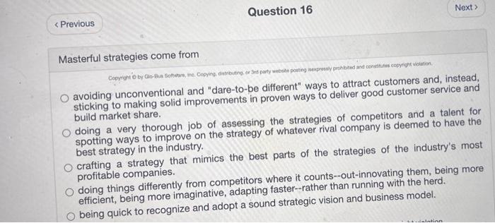  Please answer all 4 and I WILL THUMBS UP! Masterful strategies