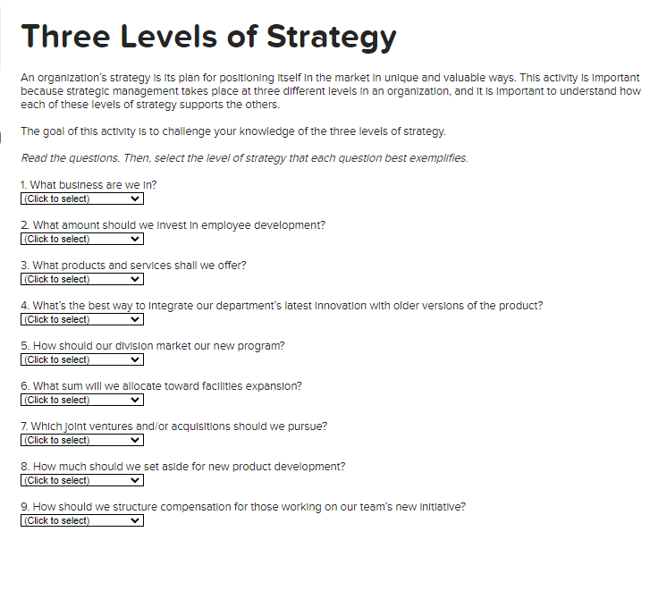 An organization's strategy is its plan for positioning itself in the