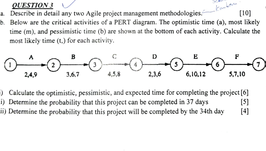  describe in detail agile project management methodologiesQUESTION 3 a. Describe in