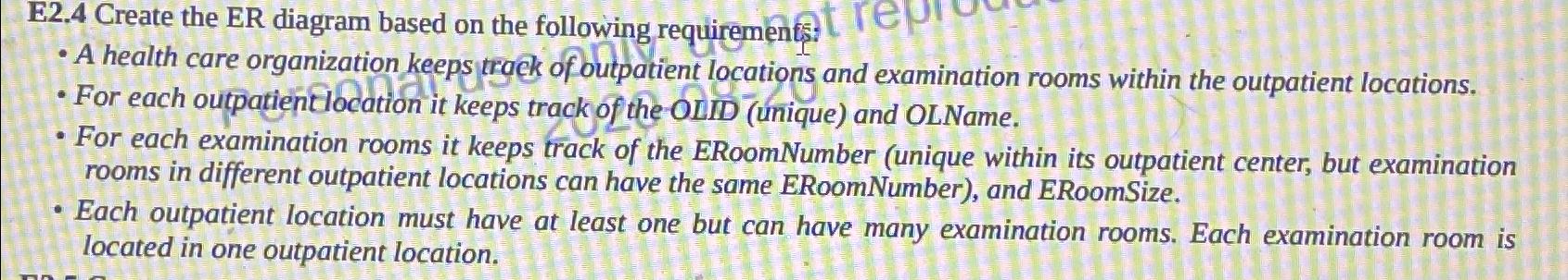  E2.4 Create the ER diagram based on the following requirements A