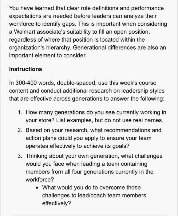  You have learned that clear role definitions and performance expectations are