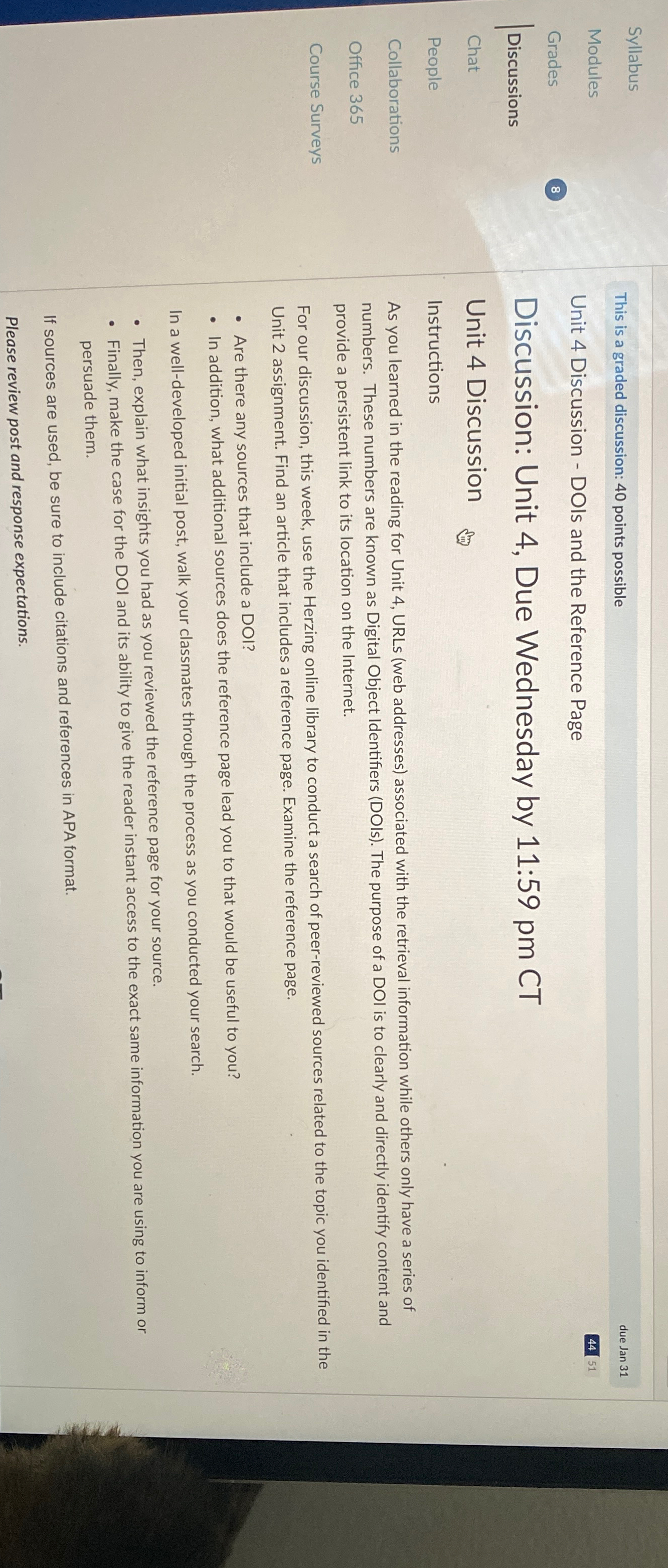  Syllabus Modules Grades Discussions Chat People Collaborations Office 365 Course Surveys