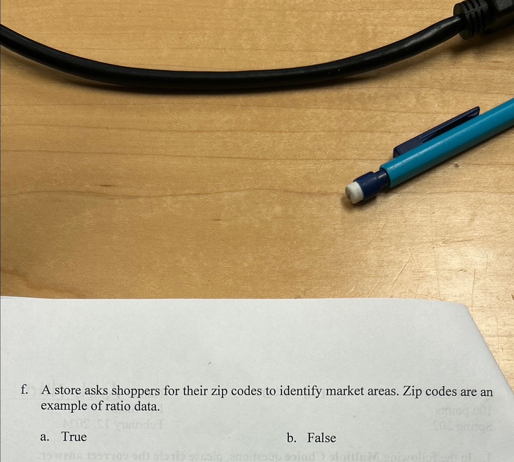  f. A store asks shoppers for their zip codes to identify