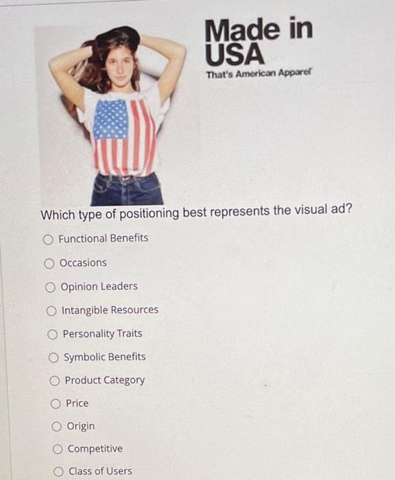 Please help Which type of positioning best represents the visual ad? Functional