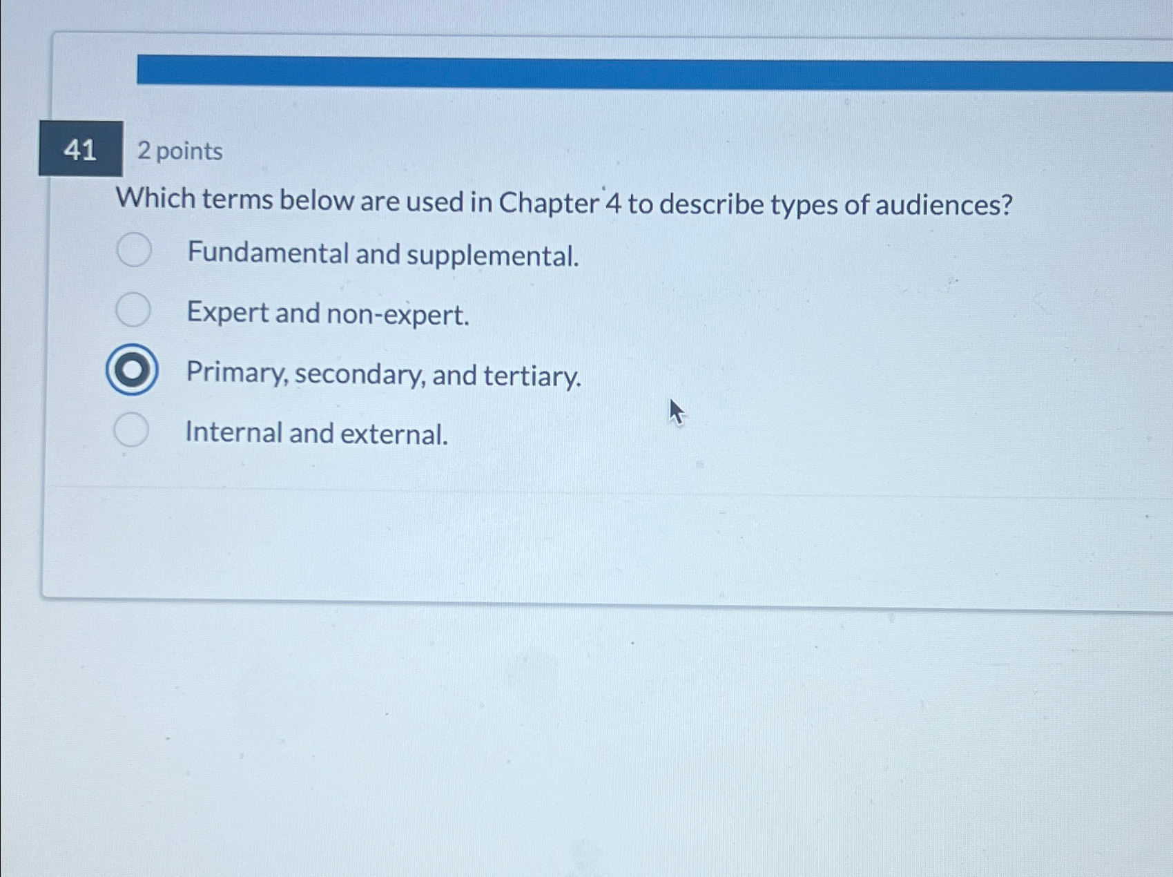  412 points Which terms below are used in Chapter 4 to