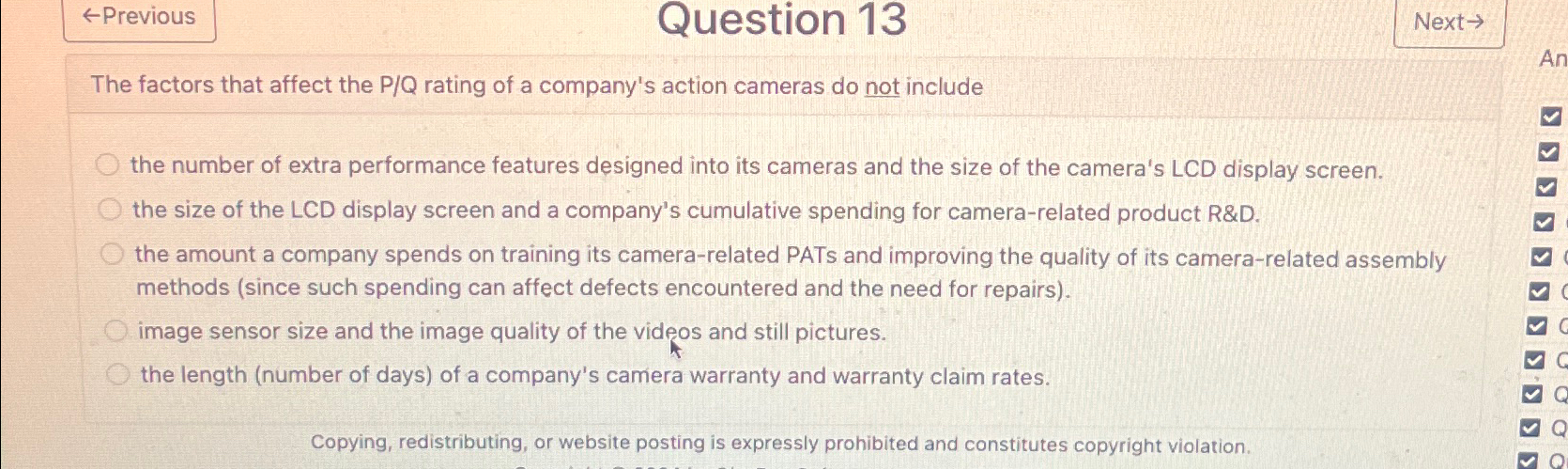  Question 13 Next The factors that affect the P/Q rating of