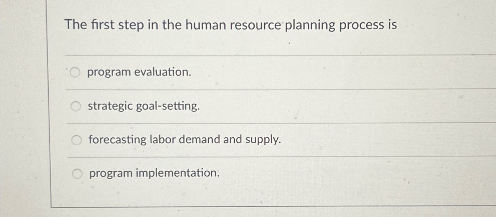  The first step in the human resource planning process is program