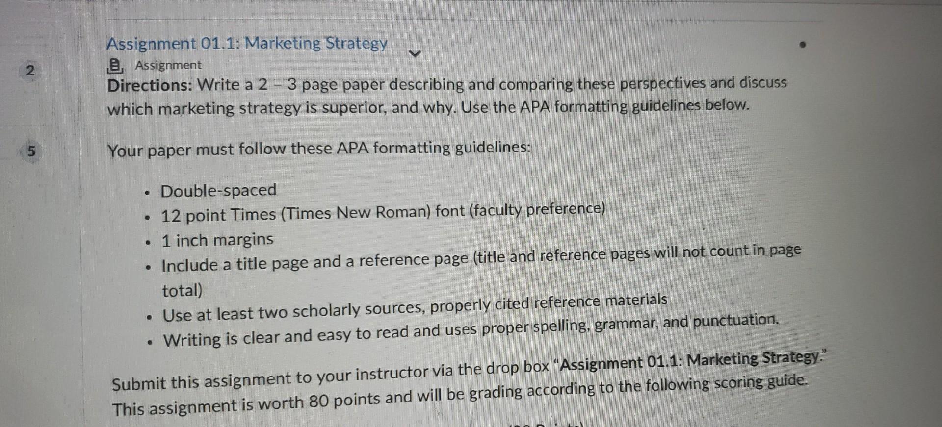  Assignment 01.1: Marketing Strategy A Assignment Directions: Write a 2 -