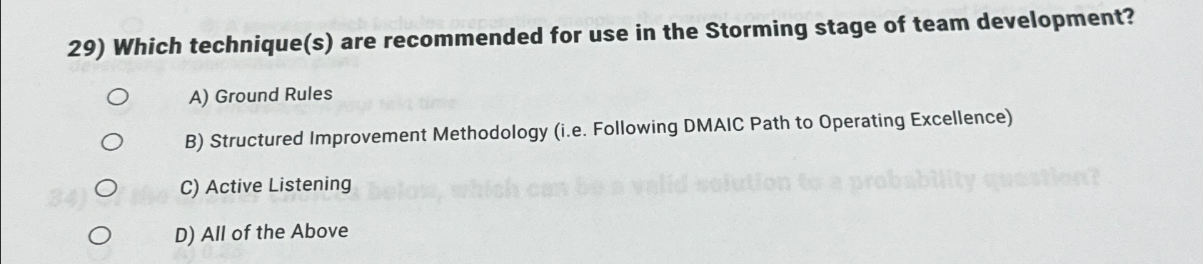  Which technique(s) are recommended for use in the Storming stage of