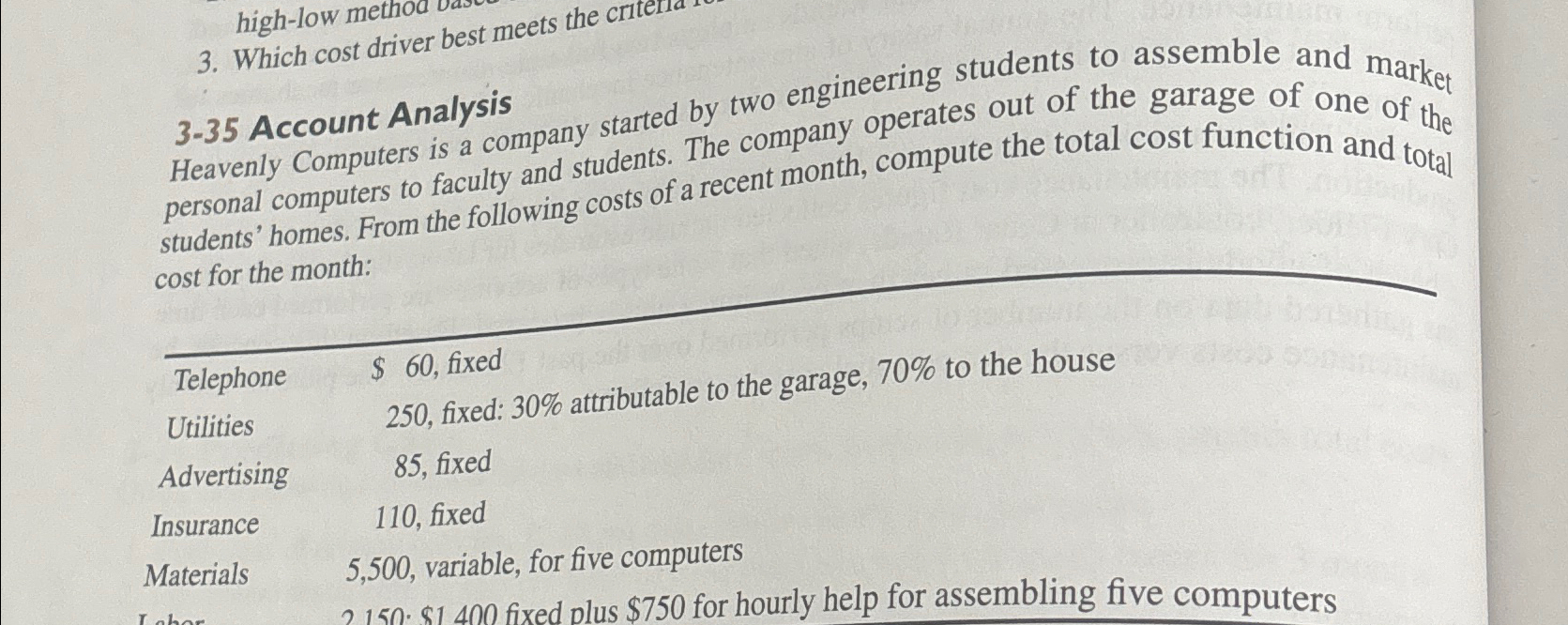  3-35 Account Analysis Heavenly Computers is a company started by the
