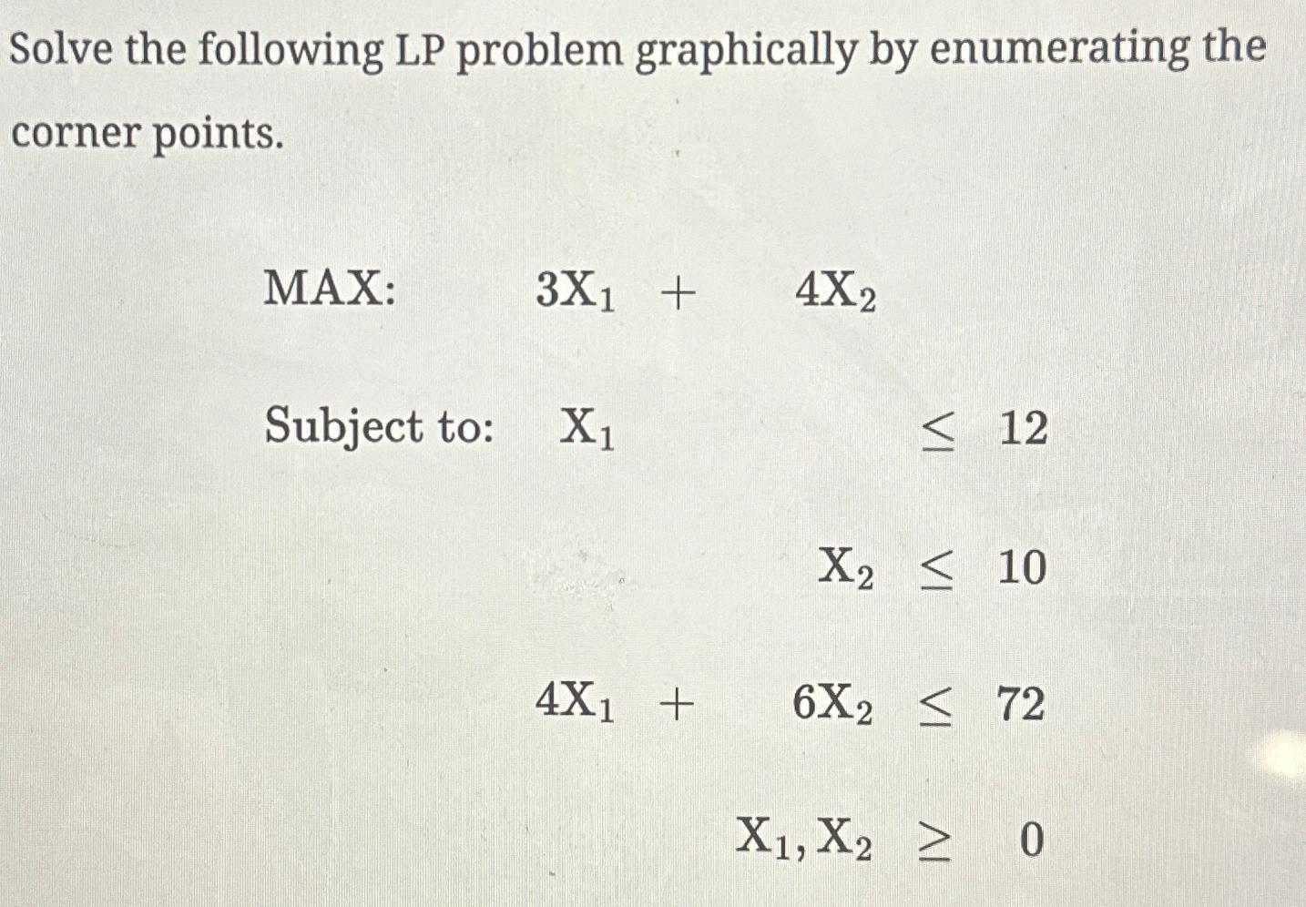  Solve the following LP problem graphically by enumerating the corner points.