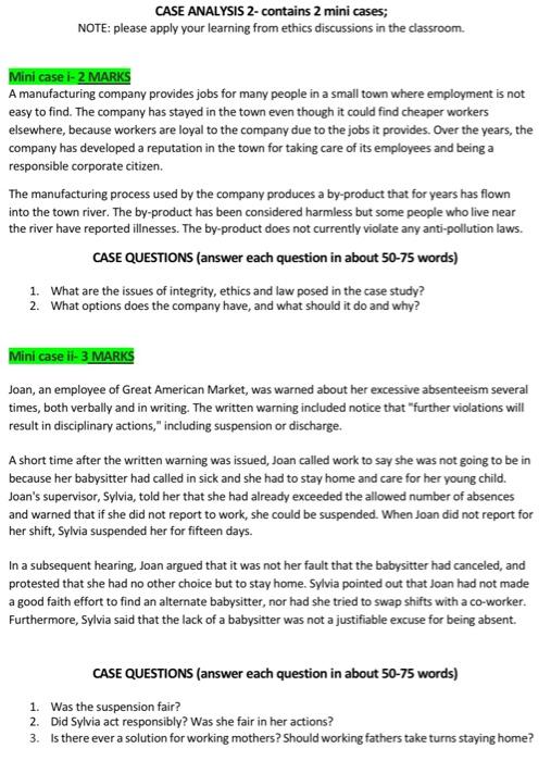  CASE ANALYSIS 2- contains 2 mini cases; NOTE: please apply your