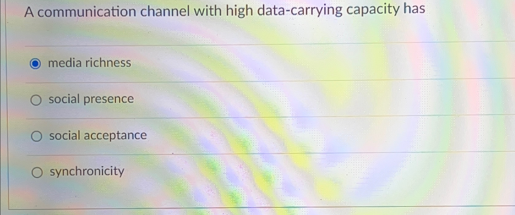  A communication channel with high data-carrying capacity has media richness social