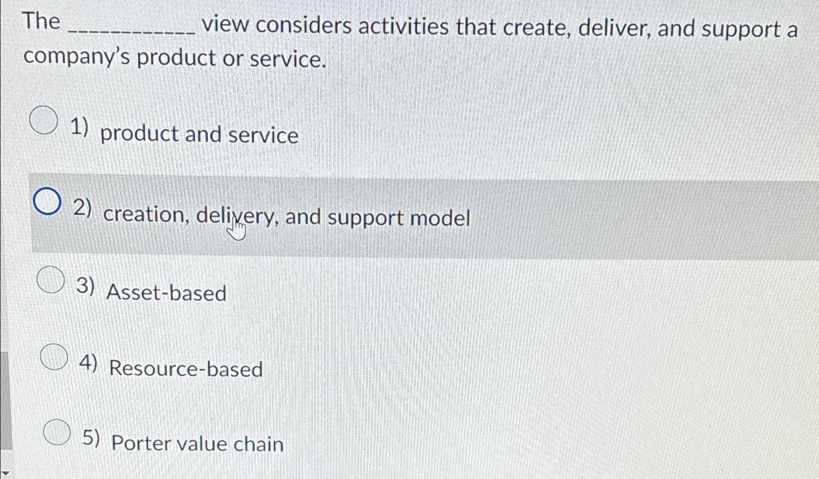  The view considers activities that create, deliver, and support a company's