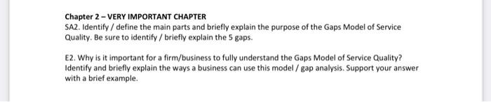 marketing question Chapter 2 - VERY IMPORTANT CHAPTER SA2. Identify / define