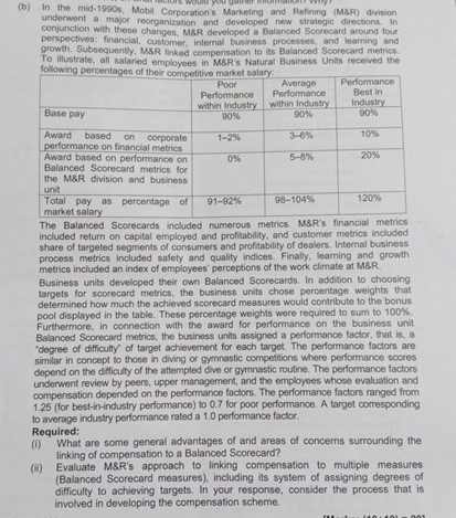  (b) In the mid-1990s, Mobil Corporation's Marketing and Refining (MSR) division
