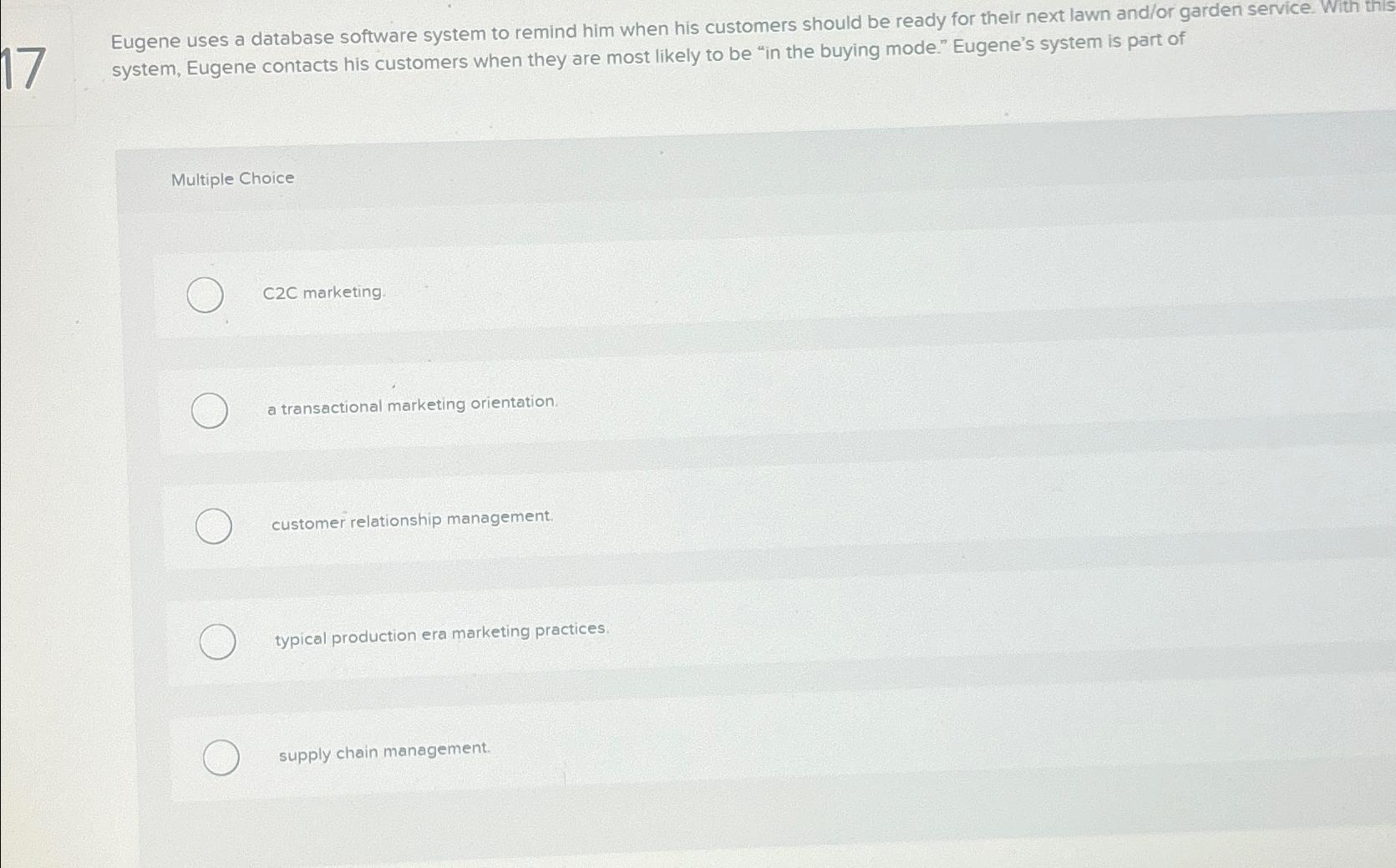  Eugene uses a database software system to remind him when his