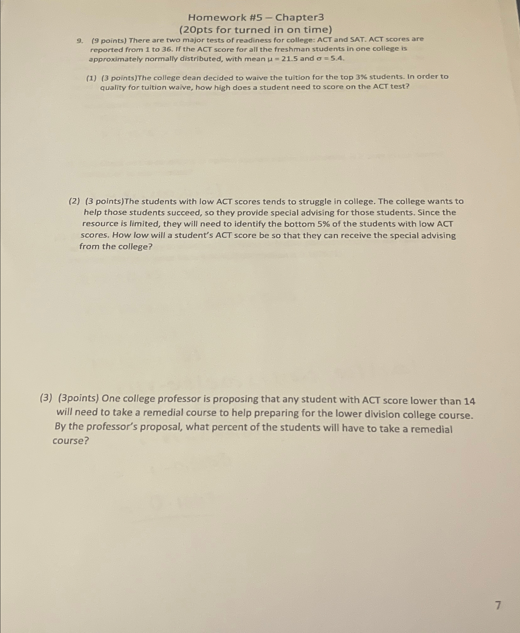  Homework #5- Chapter3(20pts for turned in on time) 9.(9 points) There