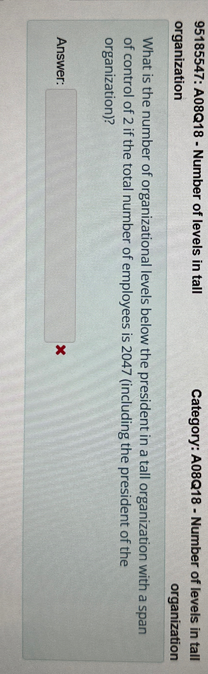  95185547: A08Q18- Number of levels in tall Category: A08Q18- Number of
