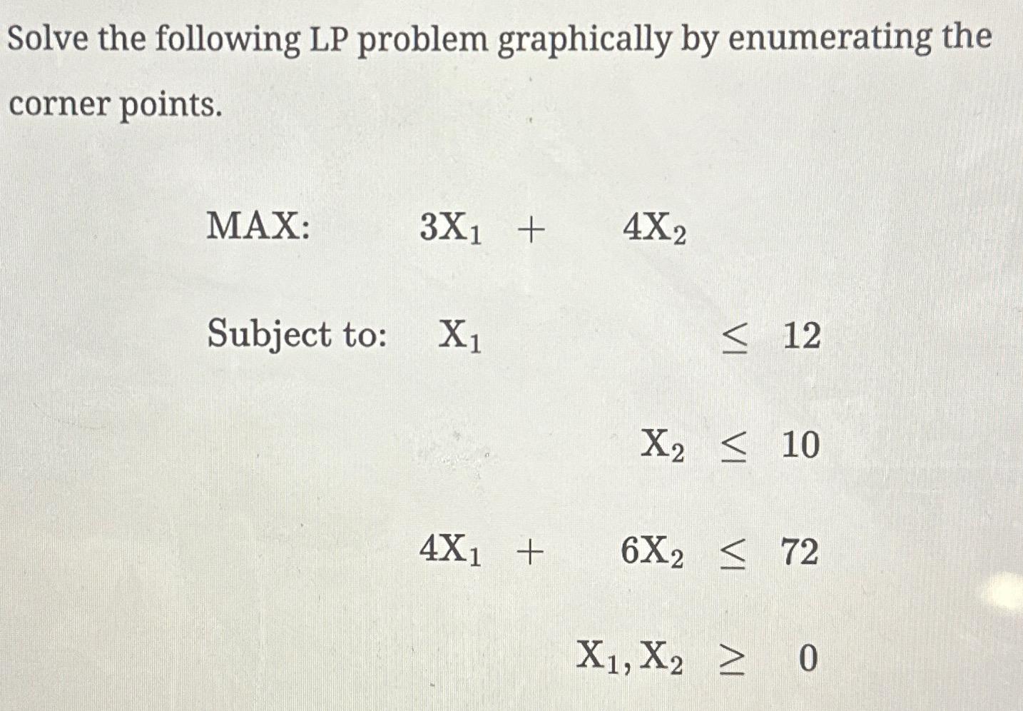  Solve the following LP problem graphically by enumerating the corner points.