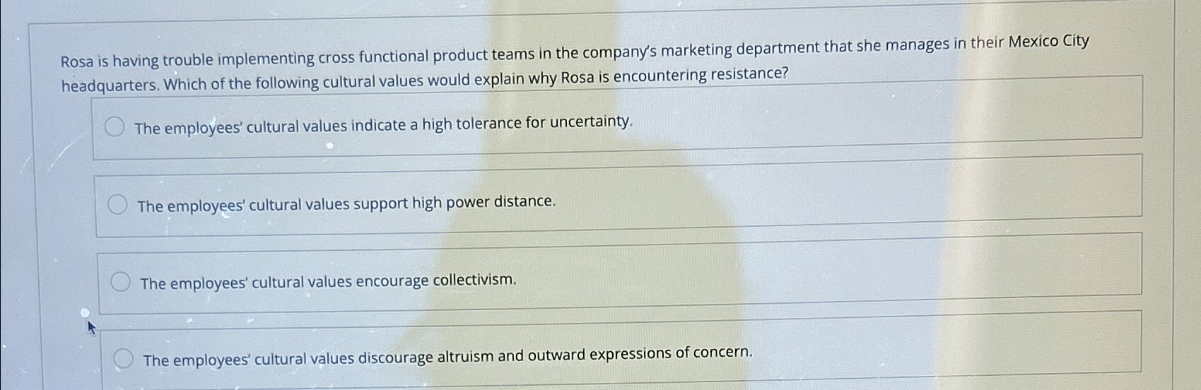  Rosa is having trouble implementing cross functional product teams in the