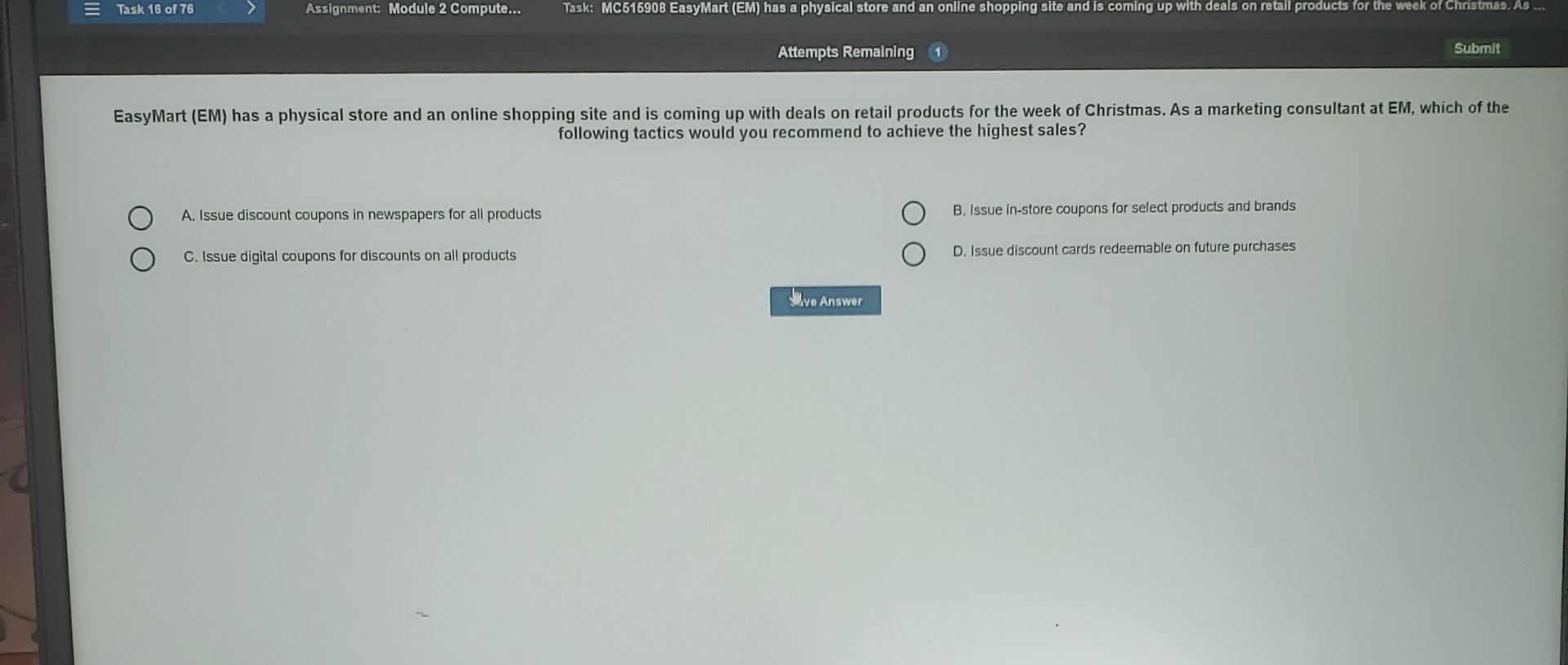  Task 16 of 76 Assignment: Module 2 Compute... Task: MC516908 EasyMart