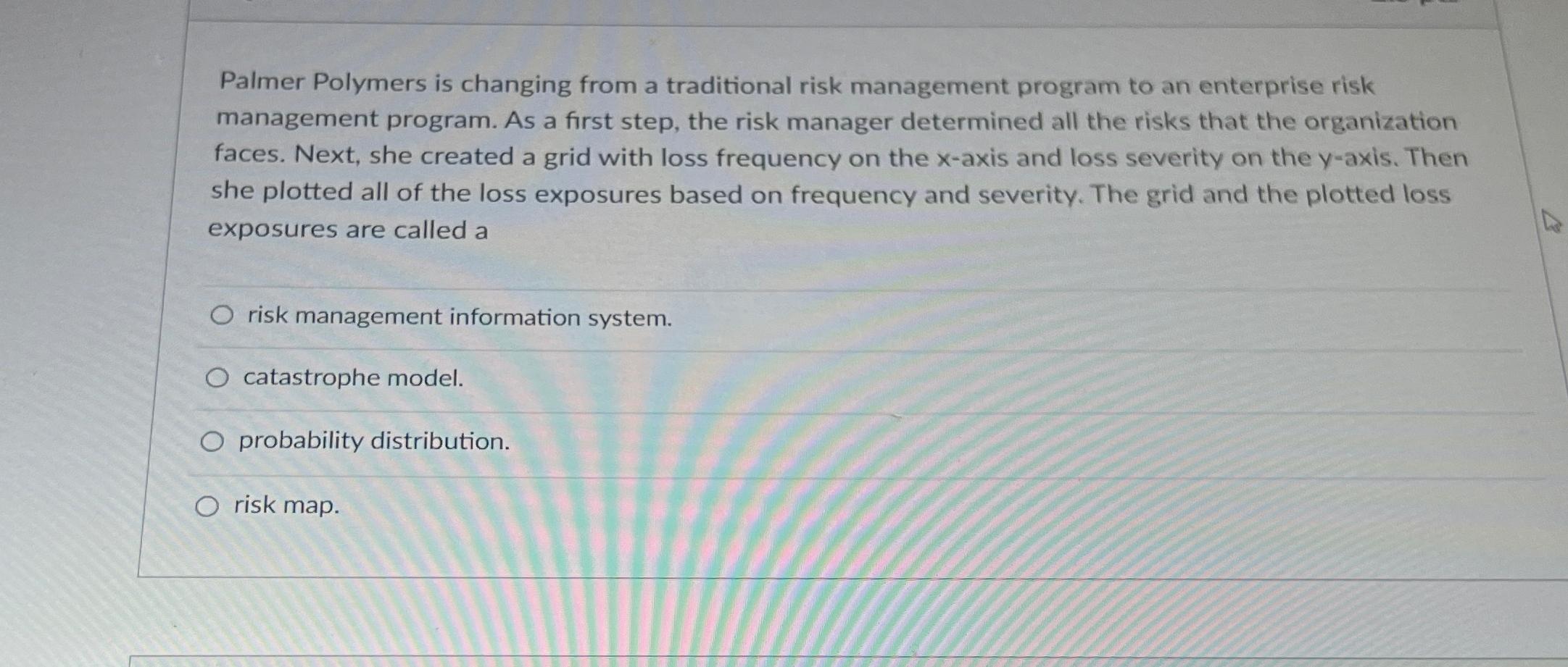  Palmer Polymers is changing from a traditional risk management program to