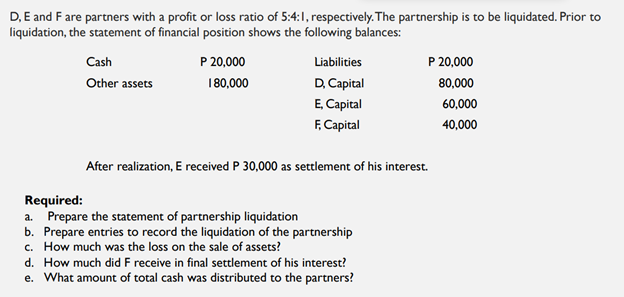 kindly help me solve this problem D. E and F are partners
