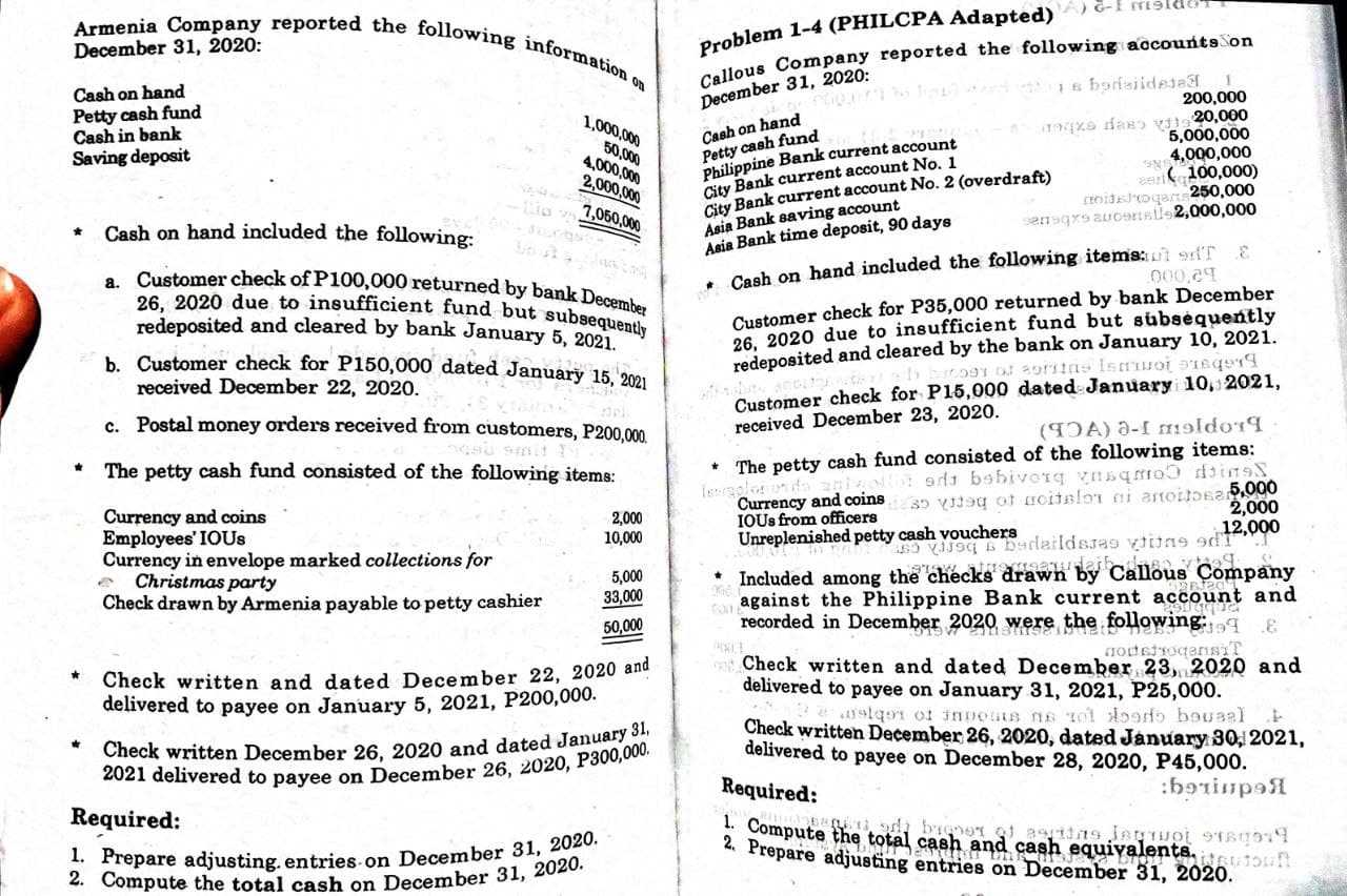 Cash Equivalents. How do I solve the following problems and how do