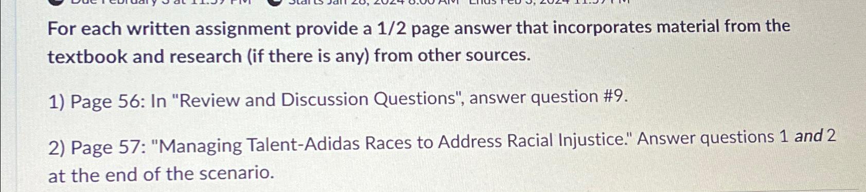  For each written assignment provide a 12 page answer that incorporates