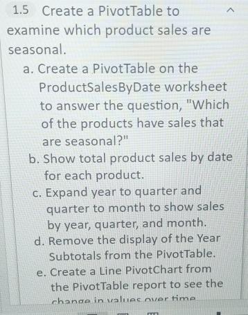  1.5 Create a PivotTable to examine which product sales are seasonal.