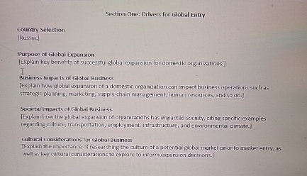  Section One: Drivers for Global Entry country Selection [Russia.] Purpose of