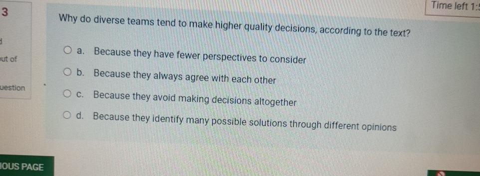  3 Time left 1: Why do diverse teams tend to make