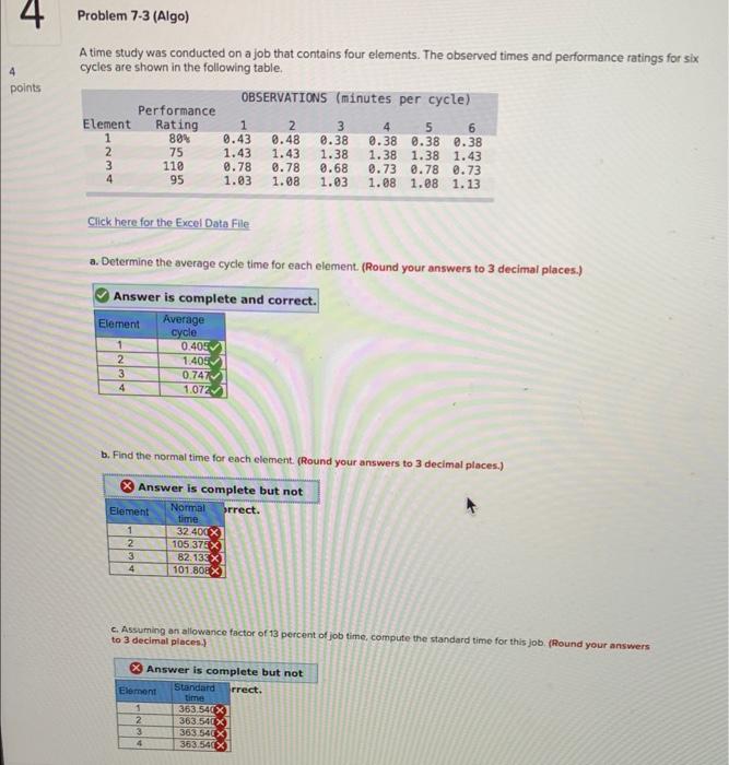 Please help with B and C A time study was conducted on
