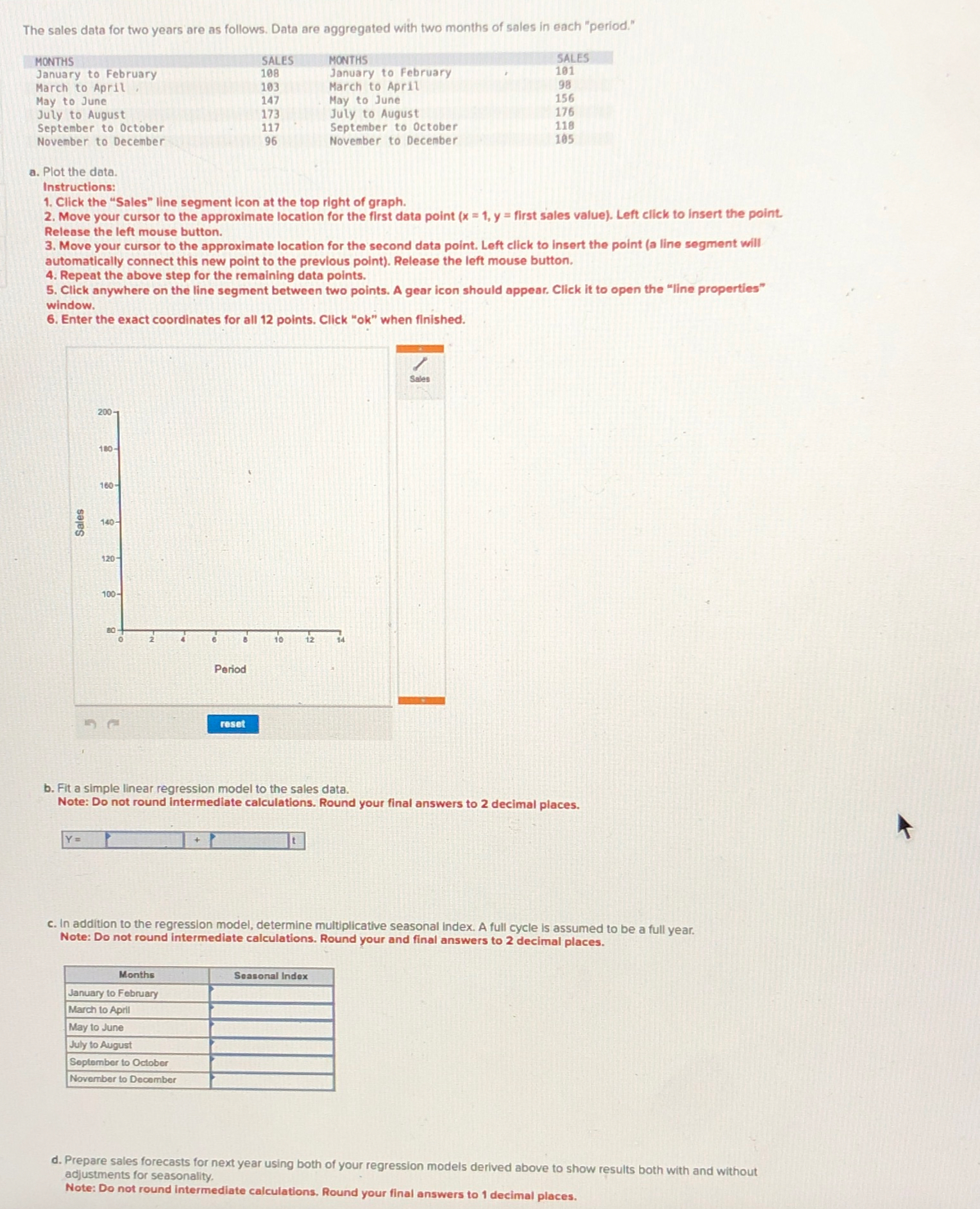  The sales data for two years are as follows. Data are