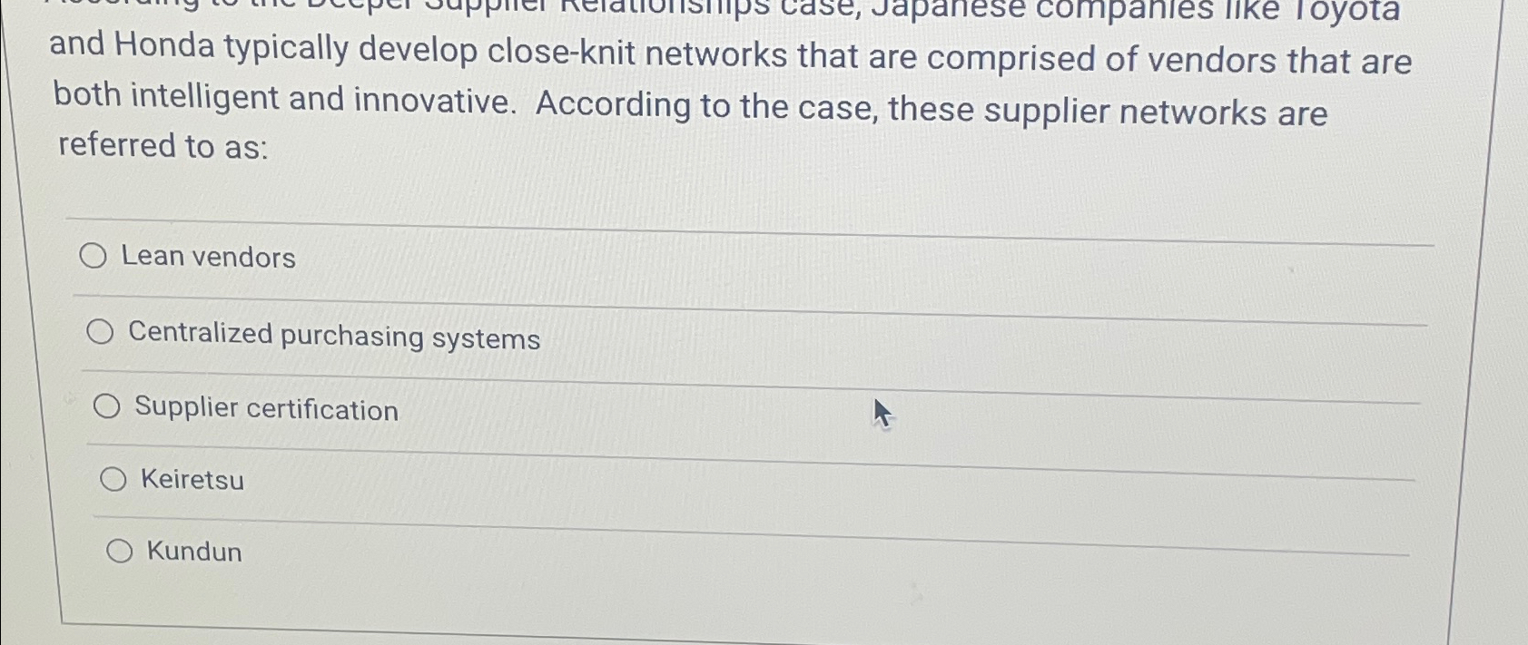  and Honda typically develop close-knit networks that are comprised of vendors