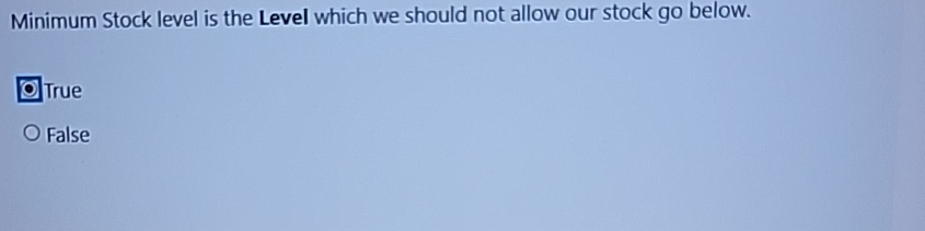  Minimum Stock level is the Level which we should not allow