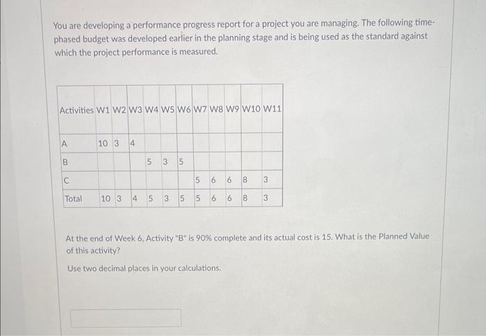  You are developing a performance progress report for a project you