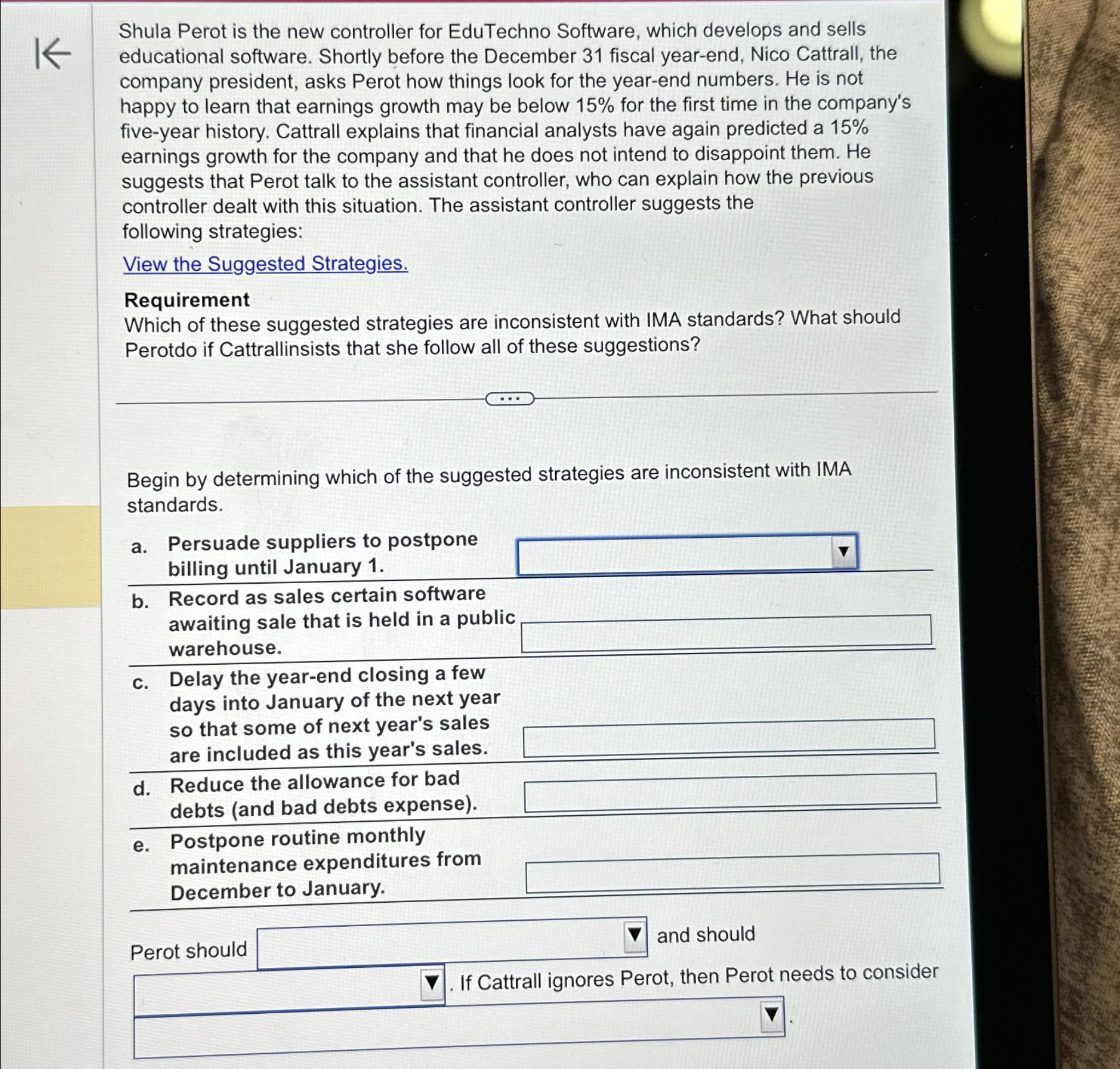  Shula Perot is the new controller for EduTechno Software, which develops