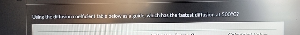  Using the diffusion coefficient table below as a guide, which has