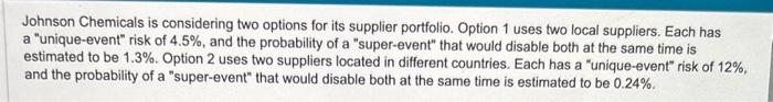  1. What is the probability that both suppliers will be disrupted