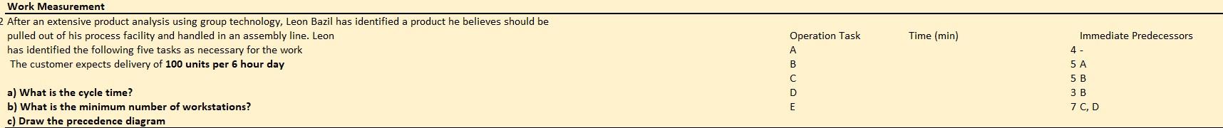 please answer using excel. After an extensive product analysis using group technology,