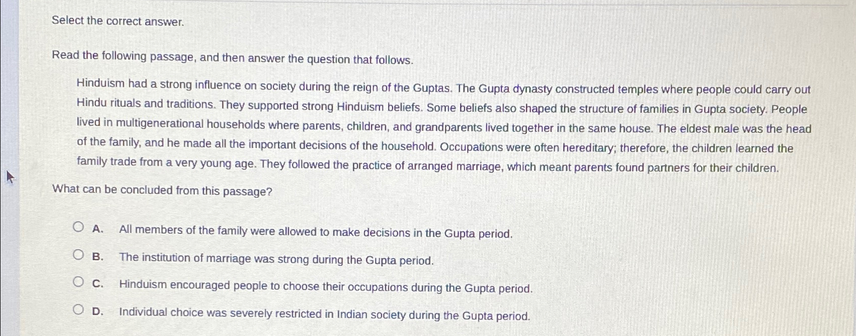  Select the correct answer. Read the following passage, and then answer