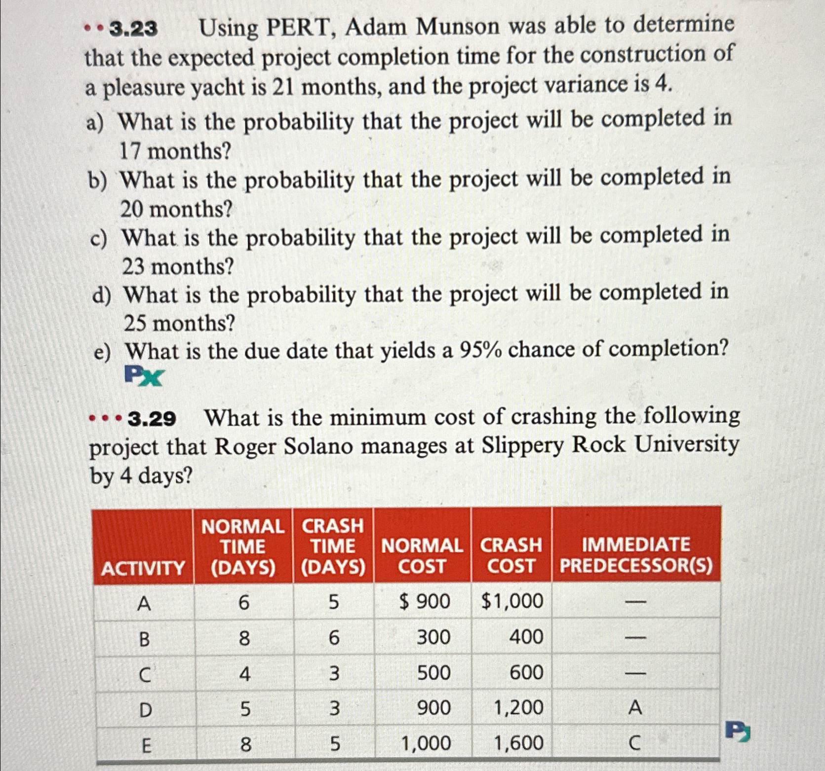  *3.23 Using PERT, Adam Munson was able to determine that the